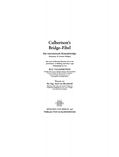 Culbertson’s Bridge-Fibel: Das internationale Kontraktbridge (Summary of Contract Bridge)