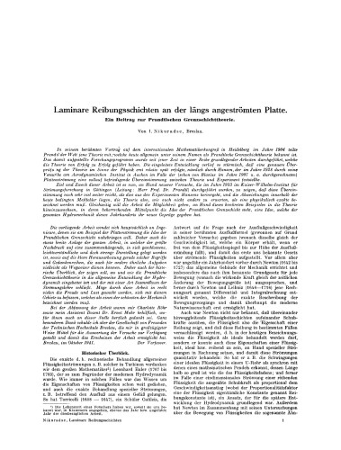 Laminare Reibungsschichten an der längs angeströmten Platte: Ein Beitrag zur Prandtlschen Grenzschichttheorie