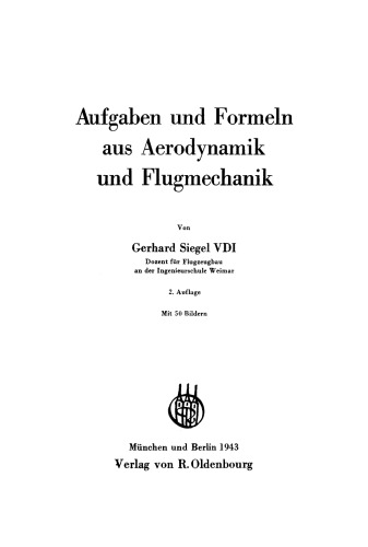 Aufgaben und Formeln aus Aerodynamik und Flugmechanik