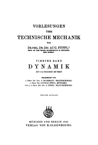Vorlesungen über Technische Mechanik: Band 4 Dynamik