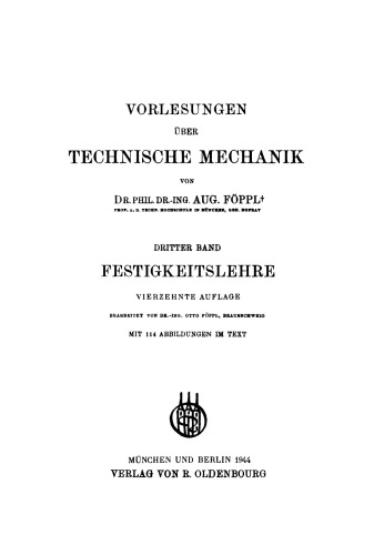 Vorlesungen über Technische Mechanik: Band 3 Festigkeitslehre