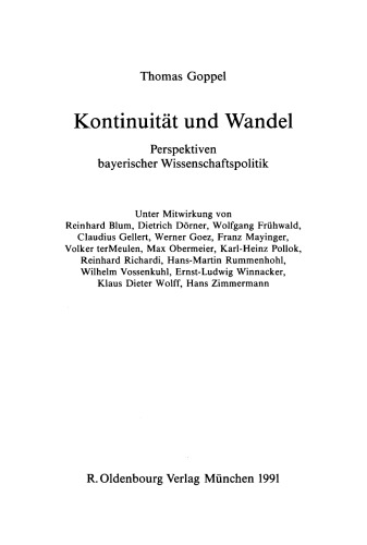 Kontinuität und Wandel: Perspektiven bayerischer Wissenschaftspolitik