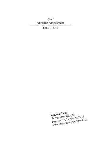 Aktuelles Arbeitsrecht, Band 1/2012