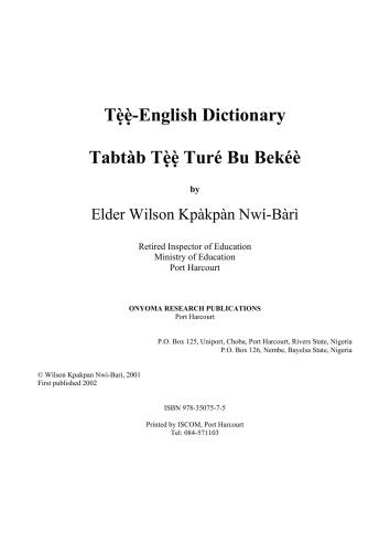 Tẹ̀ẹ̀-English Dictionary. Tabtàb Tẹ̀ẹ̀ Turé Bu Bekéè