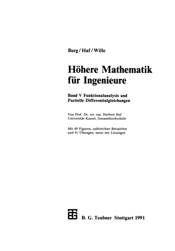 Höhere Mathematik für Ingenieure: Band V Funktionalanalysis und Partielle Differentialgleichungen