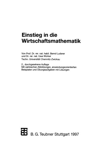 Einstieg in die Wirtschaftsmathematik