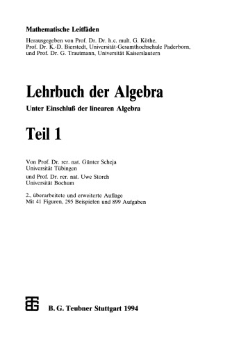 Lehrbuch der Algebra: Unter Einschluß der linearen Algebra Teil 1