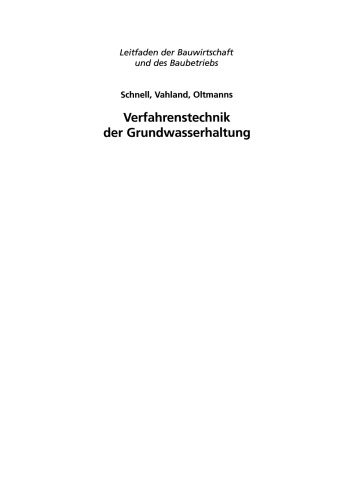Verfahrenstechnik der Grundwasserhaltung