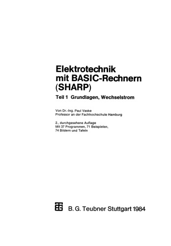 Elektrotechnik mit BASIC-Rechnern (SHARP): Teil 1 Grundlagen, Wechselstrom