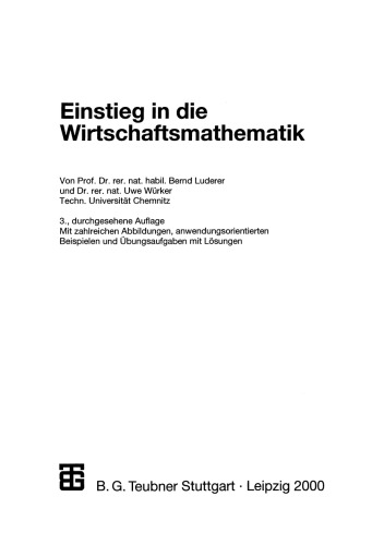 Einstieg in die Wirtschaftsmathematik