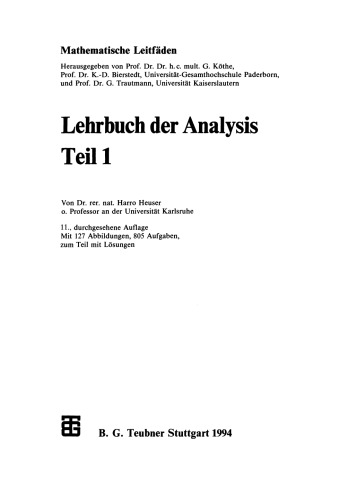 Lehrbuch der Analysis Teil 1