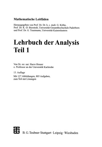Lehrbuch der Analysis: Teil 1