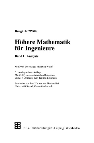 Höhere Mathematik für Ingenieure: Band I Analysis