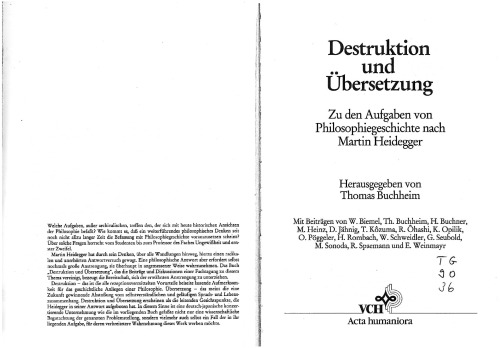 Destruktion und Übersetzung : zu den Aufgaben von Philosophiegeschichte nach Martin Heidegger