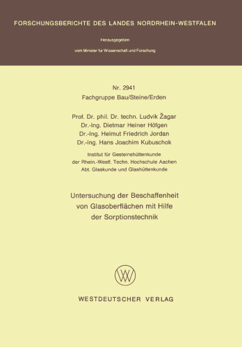 Untersuchung der Beschaffenheit von Glasoberflächen mit Hilfe der Sorptionstechnik