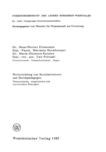 Weiterbildung von Sozialarbeitern und Sozialpädagogen: Theoretische, empirische und curriculare Konzepte