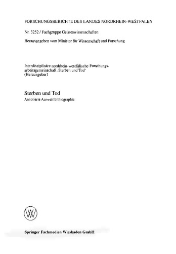 Sterben und Tod: Annotierte Auswahlbibliographie