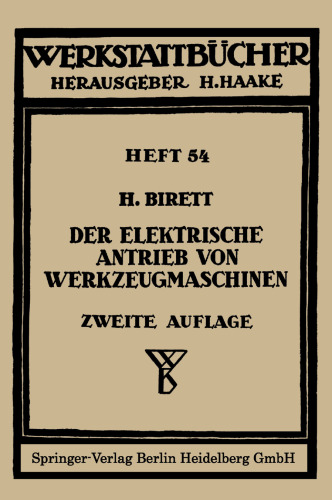 Der elektrische Antrieb von Werkzeugmaschinen
