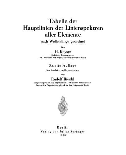 Tabelle der Hauptlinien der Linienspektren aller Elemente nach Wellenlänge geordnet