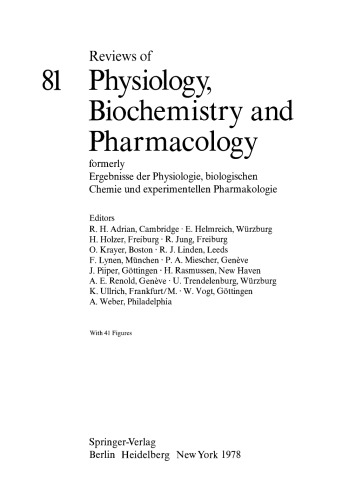 Reviews of Physiology, Biochemistry and Pharmacology, Volume 81