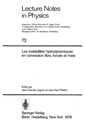 Les instabilitiés hydrodynamiques en convection libre, forcée et mixte