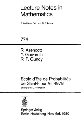 Ecole d’Eté de Probabilités de Saint-Flour VIII-1978