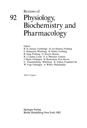 Reviews of Physiology, Biochemistry and Pharmacology, Volume 92