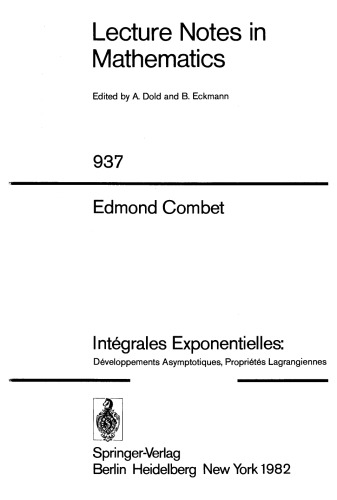Intégrales Exponentielles: Développements Asymptotiques, Propriétés Lagrangiennes