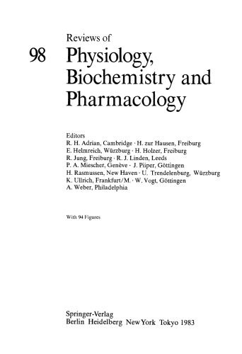 Reviews of Physiology, Biochemistry and Pharmacology, Volume 98