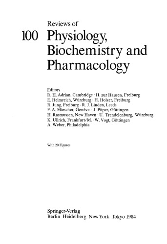 Reviews of Physiology, Biochemistry and Pharmacology, Volume 100