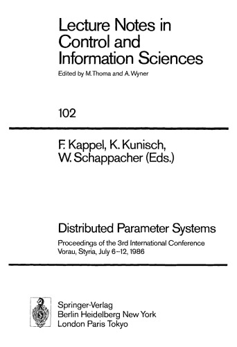 Distributed Parameter Systems: Proceedings of the 3rd International Conference Vorau, Styria, July 6–12, 1986