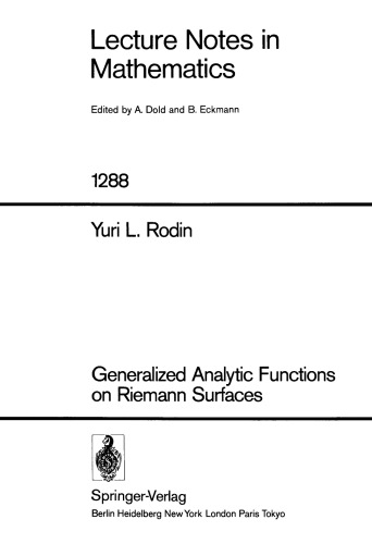 Generalized Analytic Functions on Riemann Surfaces