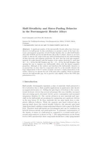 Half-metallic Alloys: Fundamentals and Applications (Lecture Notes in Physics, 676)