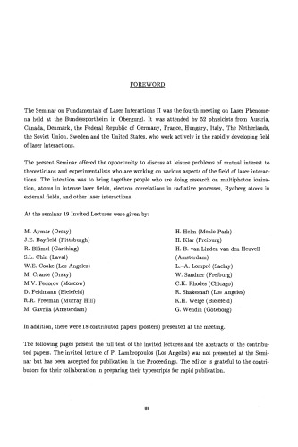 Fundamentals of Laser Interactions II: Proceedings of the Fourth Meeting on Laser Phenomena Held at the Bundessportheim in Obergurgl, Austria 26 February – 4 March 1989