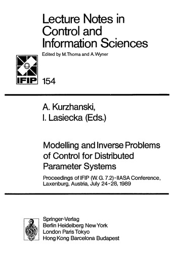Modelling and Inverse Problems of Control for Distributed Parameter Systems: Proceedings of IFIP (W.G.7.2)-IIASA Conference, Laxenburg, Austria, July 24–28, 1989