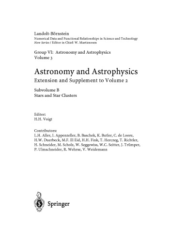 Stars and Star Clusters (Landolt-Börnstein: Numerical Data and Functional Relationships in Science and Technology - New Series / Astronomy and Astrophysics) (Volume 2)