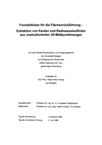 Formleitlinien für die Flächenrückführung — Extraktion von Kanten und Radiusauslauflinien aus unstrukturierten 3D-Meßpunktmengen