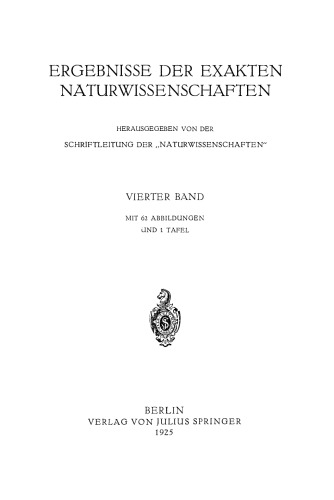 Ergebnisse der exakten naturwissenschaften