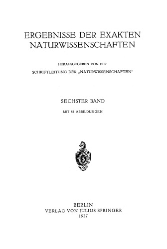 Ergebnisse der exakten naturwissenschaften
