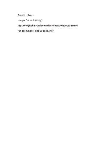 Psychologische Förder- und Interventionsprogramme für das Kindes- und Jugendalter