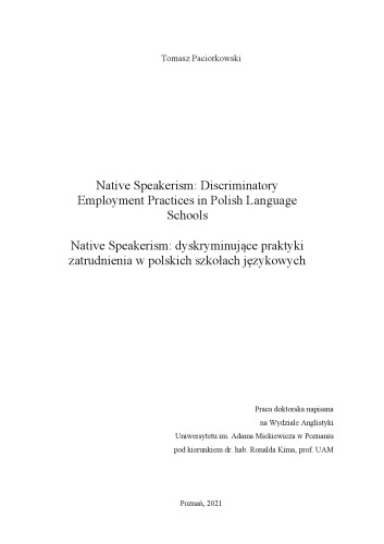 Native Speakerism: Discriminatory Employment Practices in Polish Language Schools