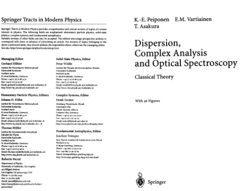 Dispersion, complex analysis and optical spectroscopy. Classical theory