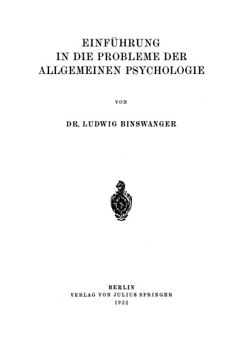 Einführung in die Probleme der Allgemeinen Psychologie