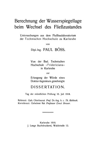 Berechnung der Wasserspiegellage beim Wechsel des Fließzustandes
