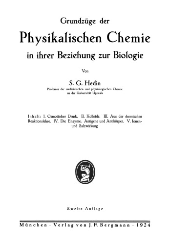 Grundzüge der Physikalischen Chemie in ihrer Beziehung zur Biologie