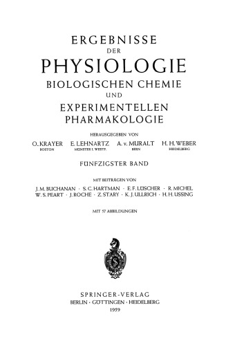 Ergebnisse der Physiologie Biologischen Chemie und Experimentellen Pharmakologie: Fünfzigster Band