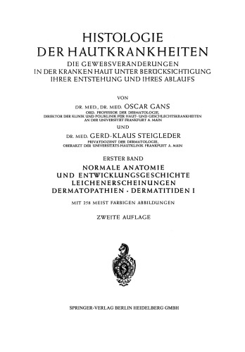 Normale Anatomie und Entwicklungsgeschichte, Leichenerscheinungen, Dermatopathien · Dermatitiden I