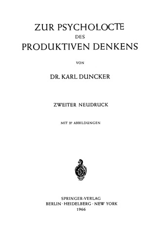 Zur Psycholocte des Produktiven Denkens