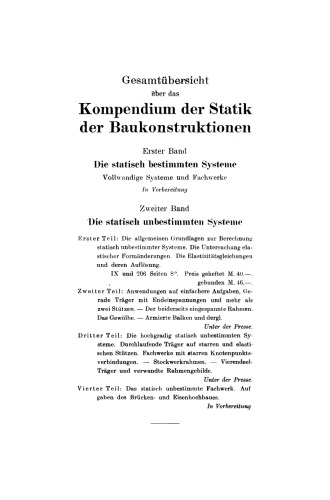 Kompendium der Statik der Baukonstruktionen: Zweiter Band: Die statisch unbestimmten Systeme