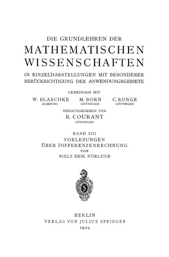 Vorlesungen über Differenzenrechnung